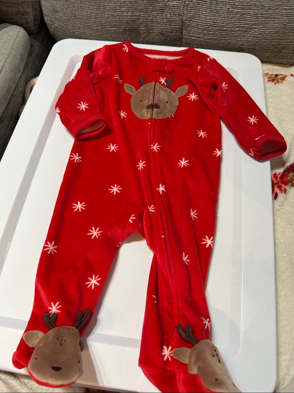 Carter's Soft Fleece Red Reindeer Footed One-Piece